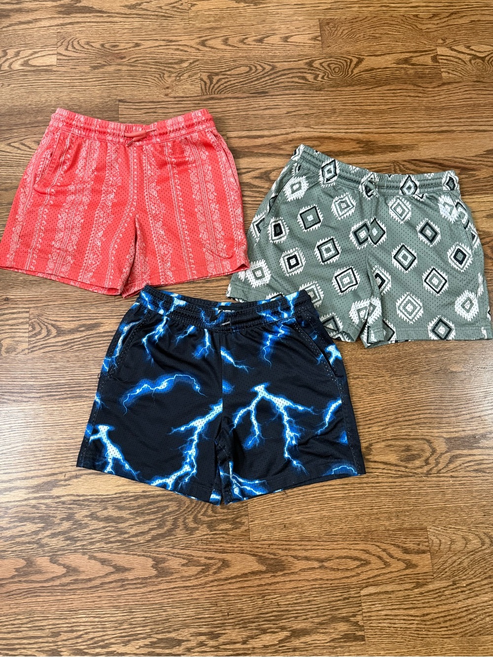 RSQ lot of (3) Youth Large 10/12 boys Mesh Shorts Lighting, Aztec, Paisley